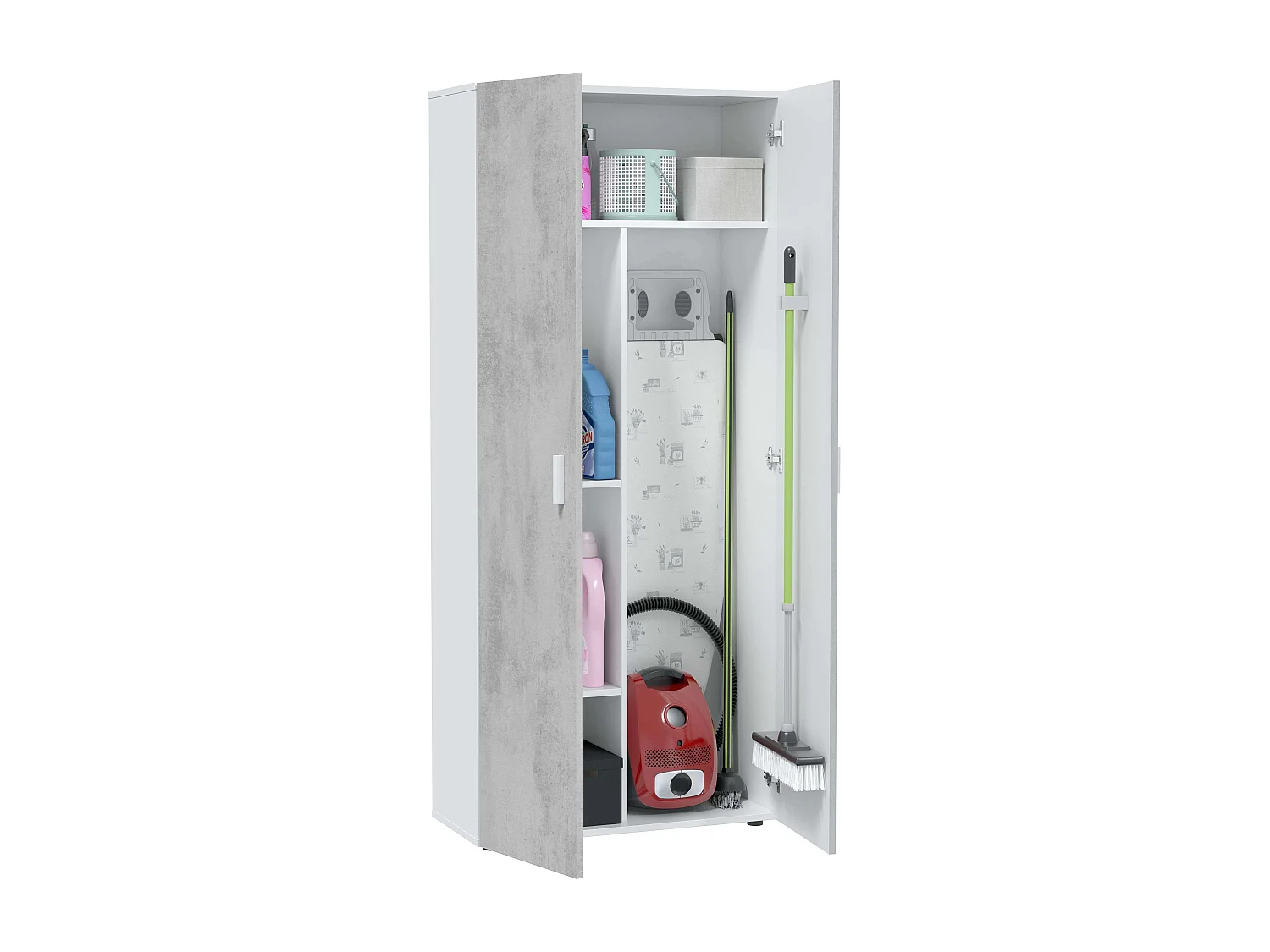 Armario multiusos alto 2 puertas blanco Artik y gris cemento 182x80x37 cm