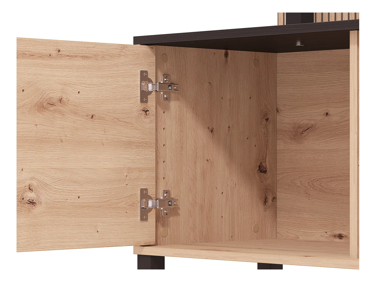 Mueble de TV con 4 puertas y 3 estantes - Natural y negro - NUJA