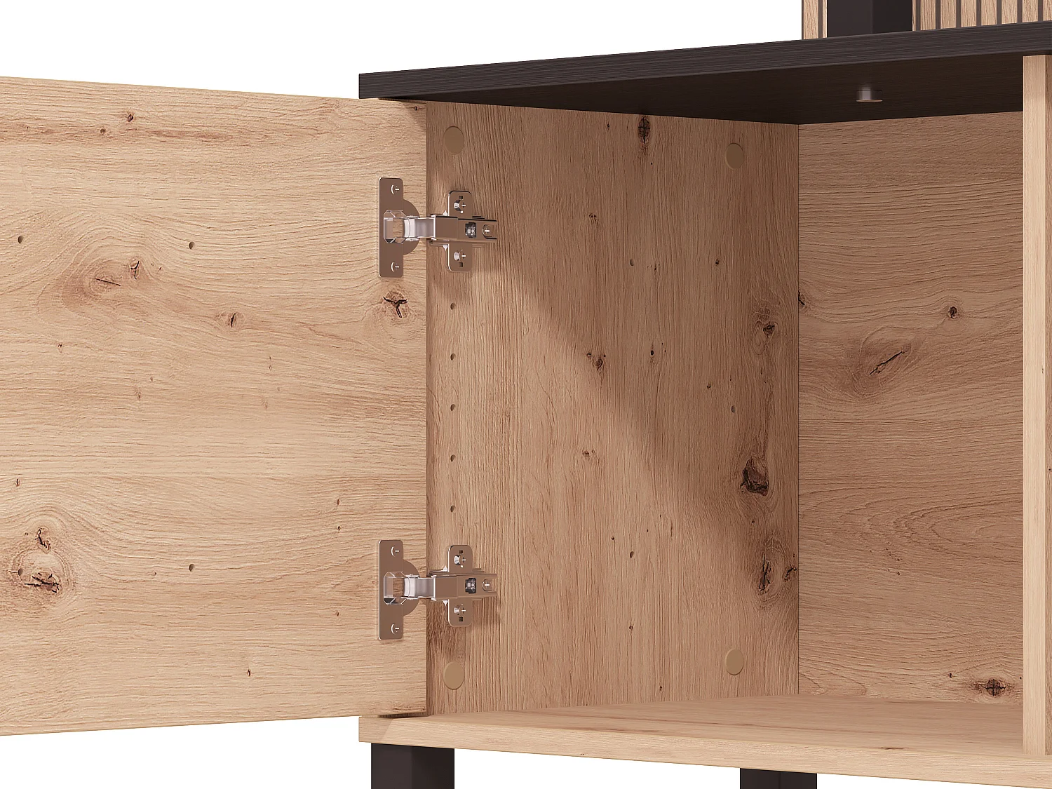 Mur TV avec 4 portes et 3 étagères - Naturel et Noir - NUJA