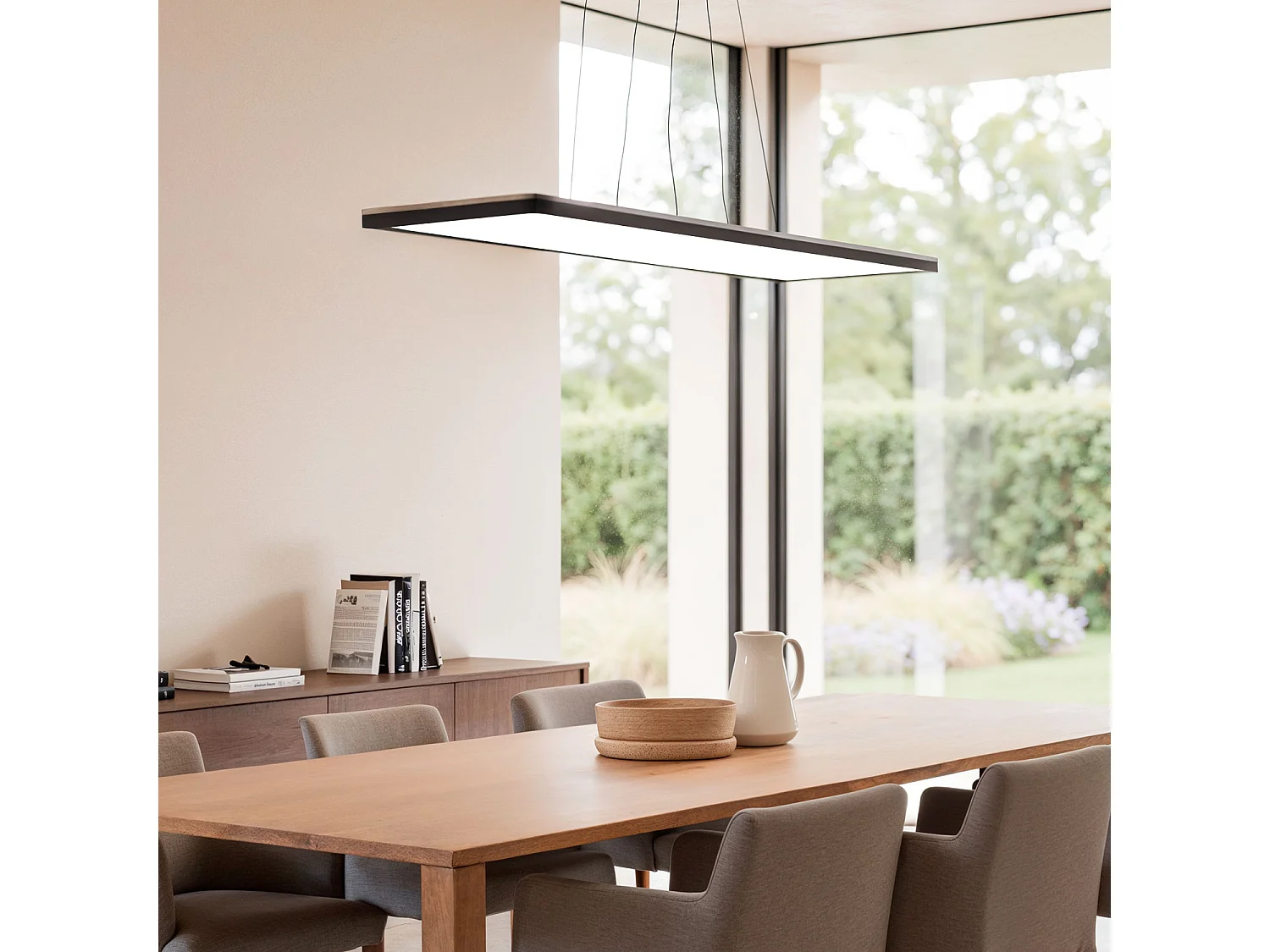 Lampada a Sospensione LED 24W Rettangolare SwitchCCT Selezionabile 580X200 mm Doppia Luce Nero 3000K - 4000K - 6000K CCT