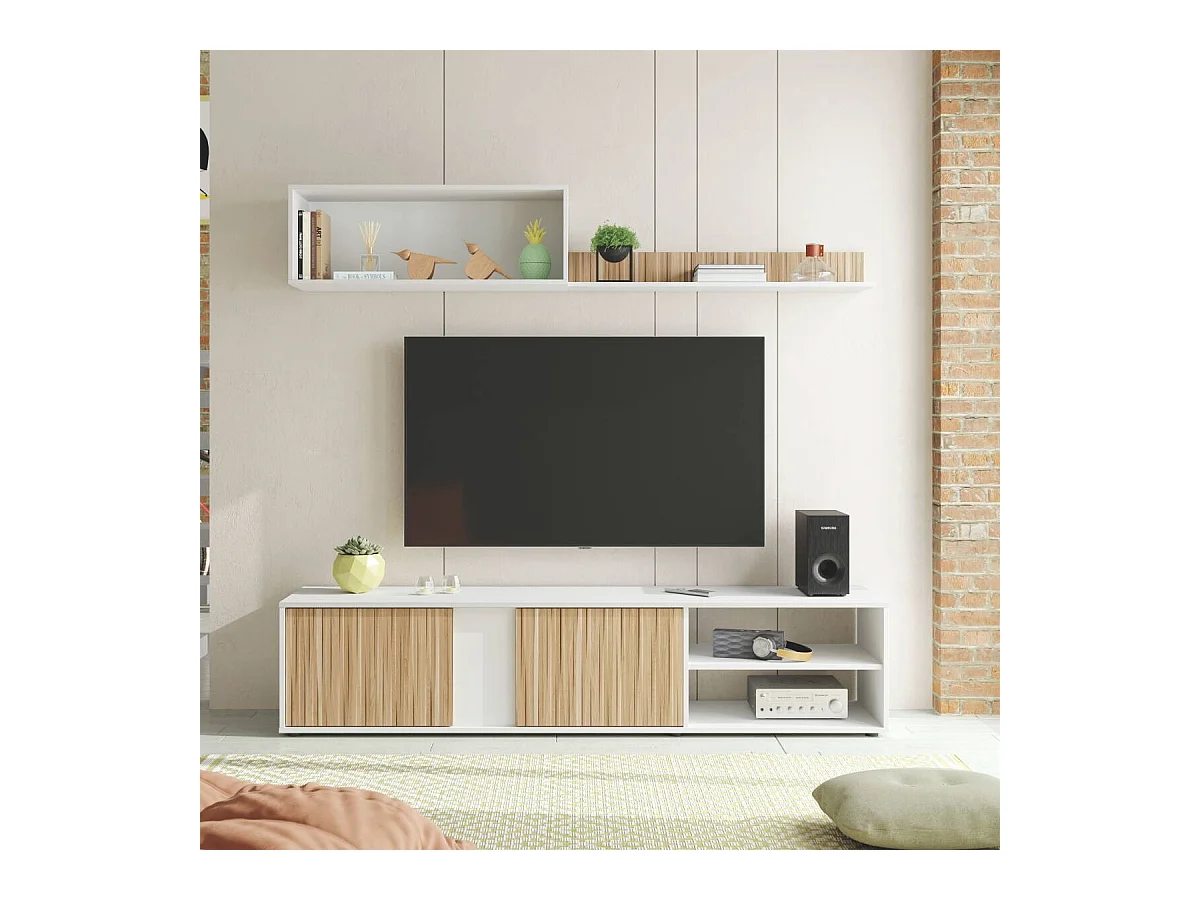Mueble de salón reversible COSEY de 180 cm en color blanco artik y natur
