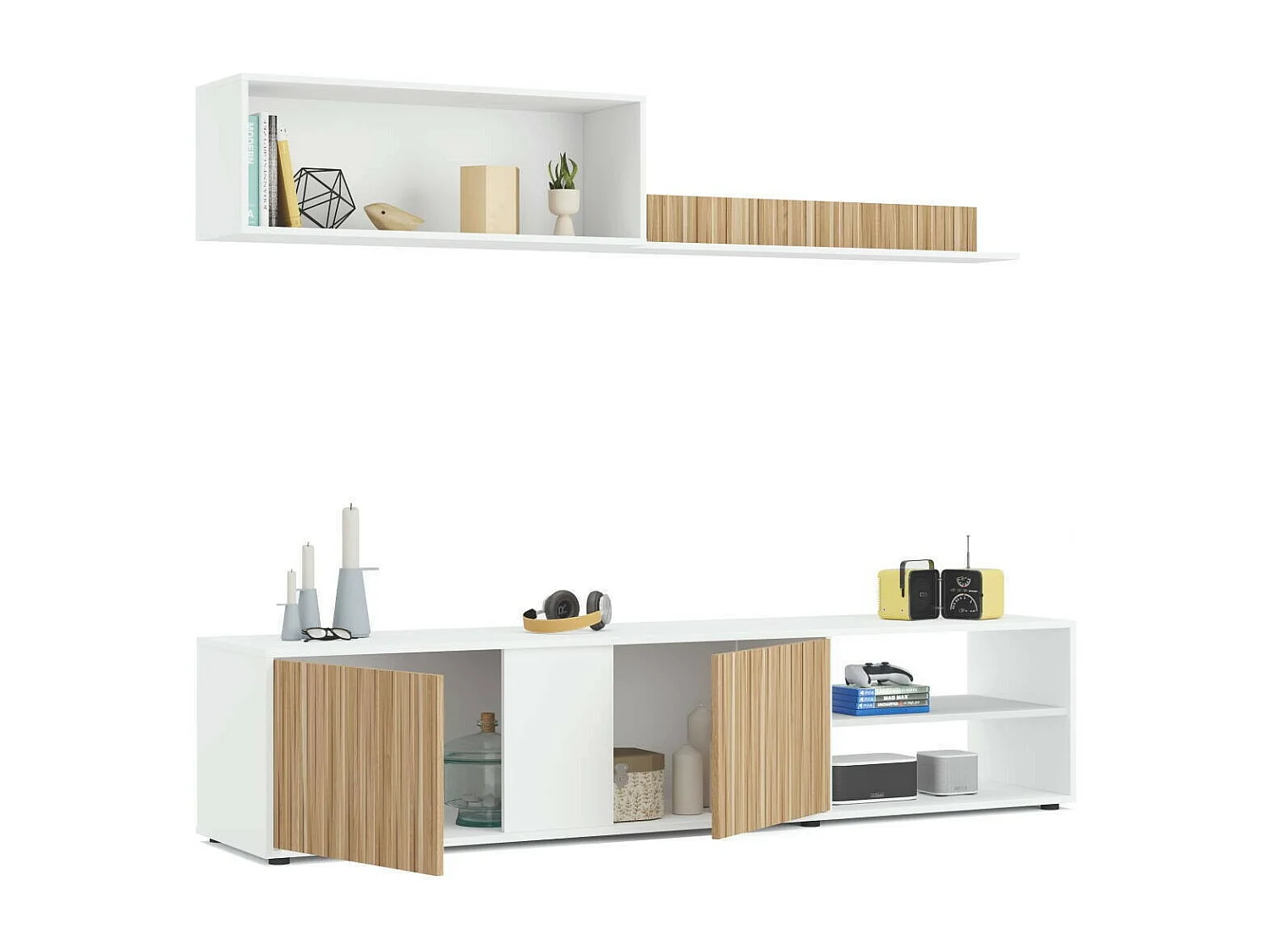 Mueble de salón reversible COSEY de 180 cm en color blanco artik y natur