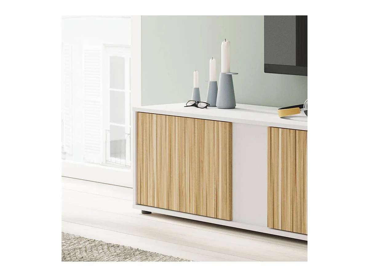 Mueble de salón reversible COSEY de 180 cm en color blanco artik y natur