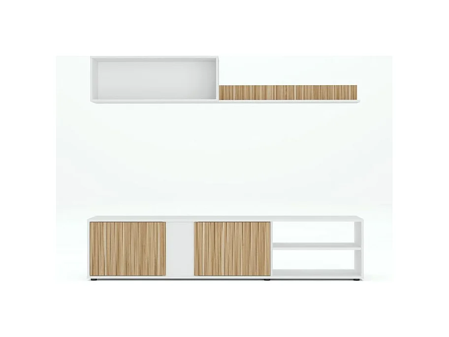 Mueble de salón reversible COSEY de 180 cm en color blanco artik y natur