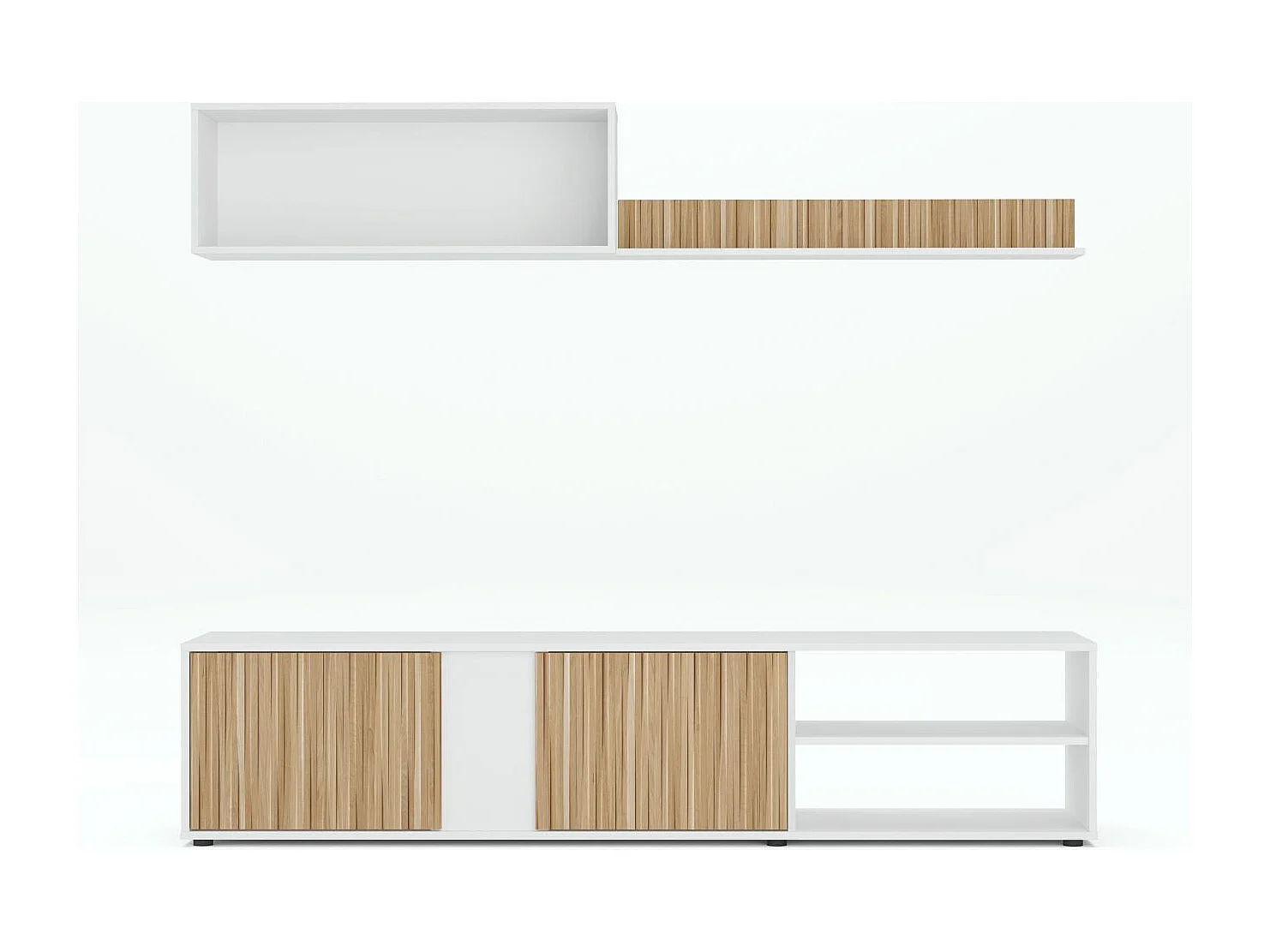 Mueble de salón reversible COSEY de 180 cm en color blanco artik y natur