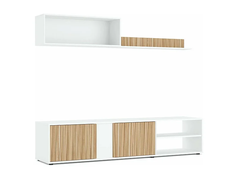 Meubles de salon Ecco, Artik blanc et chêne naturel, taille 180 cm