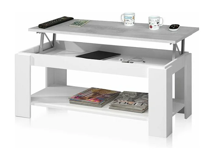 Mesa de centro elevable Ambit Blanco Artik (Blanco Mate) - Gris Cemento