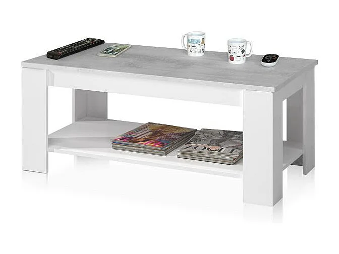 Mesa de centro elevable Ambit Blanco Artik (Blanco Mate) - Gris Cemento
