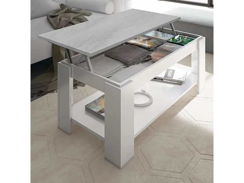 Mesa de centro elevable Ambit Blanco Artik (Blanco Mate) - Gris Cemento