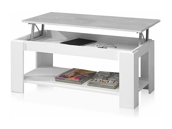 Mesa de centro elevable Ambit Blanco Artik (Blanco Mate) - Gris Cemento