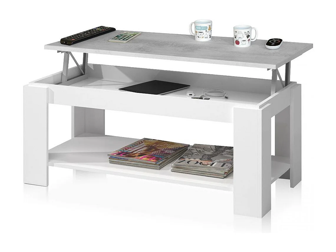 Mesa de centro elevable Ambit Blanco Artik (Blanco Mate) - Gris Cemento