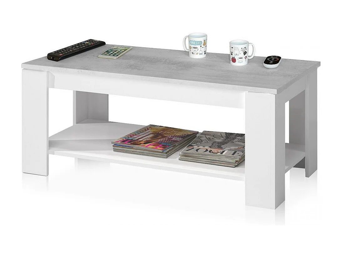 Mesa de centro elevable Ambit Blanco Artik (Blanco Mate) - Gris Cemento