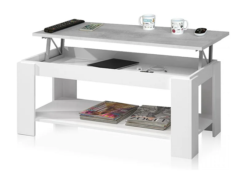 Mesa de centro elevable Ambit Blanco Artik (Blanco Mate) - Gris Cemento