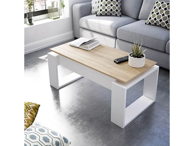 Mesa de centro elevable Nova Blanco Artik (Blanco Mate) - Roble Canadian