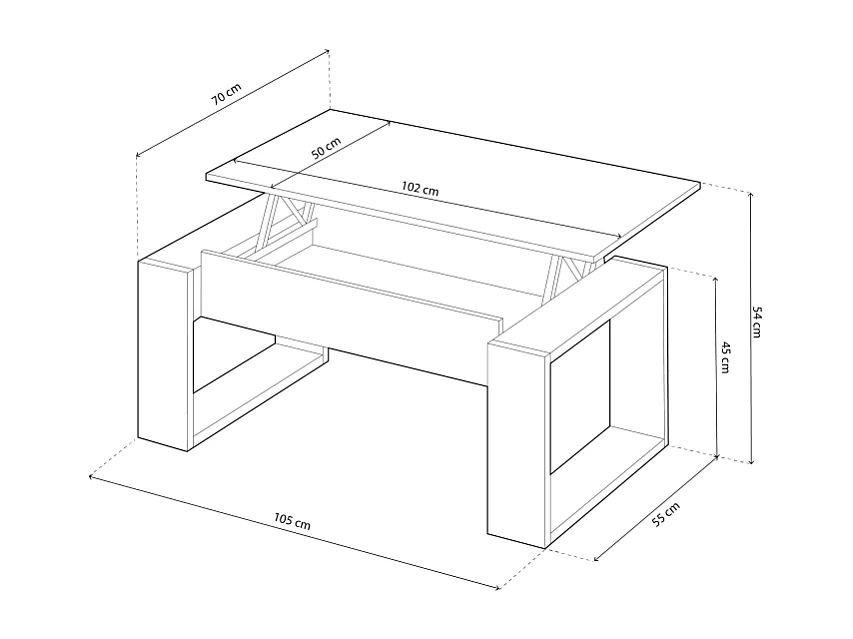 Mesa de centro elevable Nova Blanco Artik (Blanco Mate) - Roble Canadian