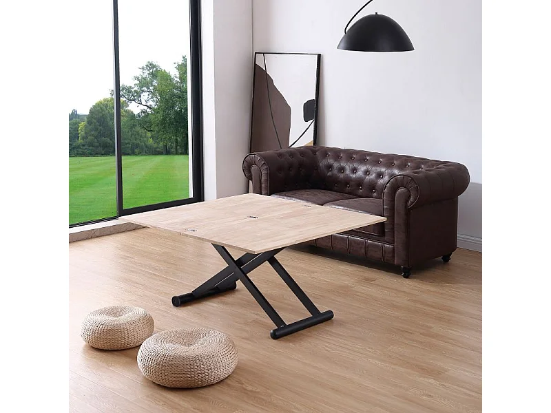 Mesa de centro elevable extensible Katia Negro - Roble