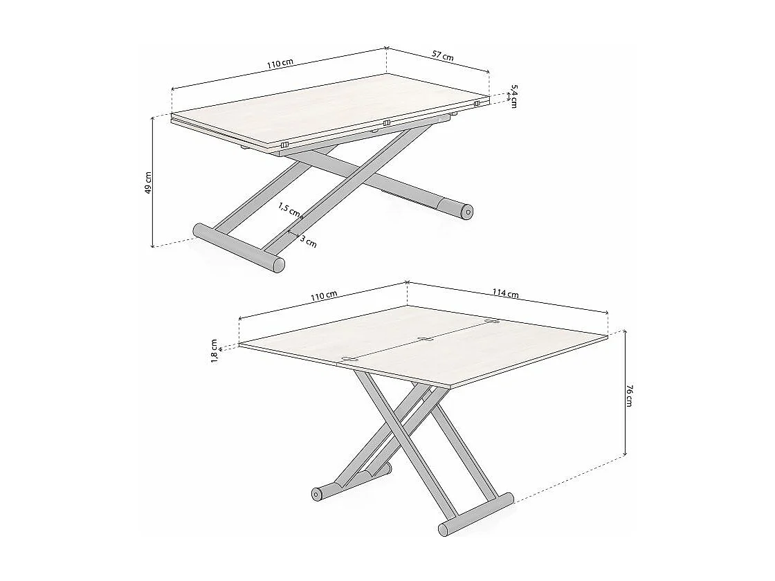 Mesa de centro elevable extensible Katia Negro - Roble