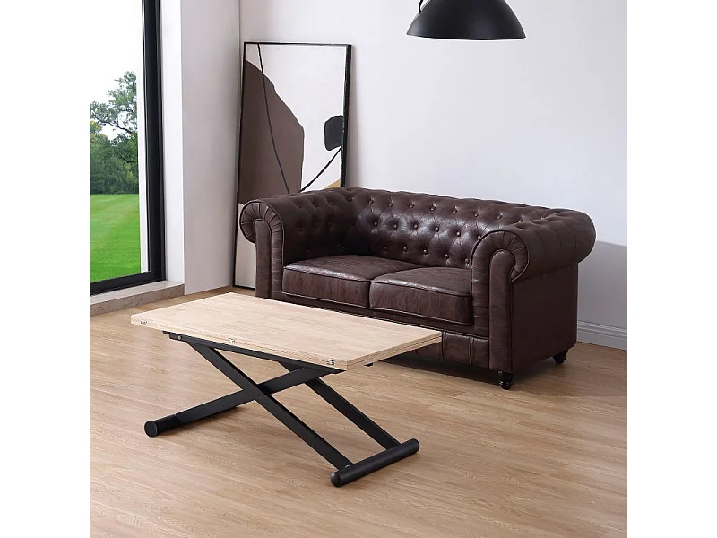 Mesa de centro elevable extensible Katia Negro - Roble