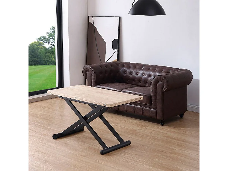 Mesa de centro elevable extensible Katia Negro - Roble