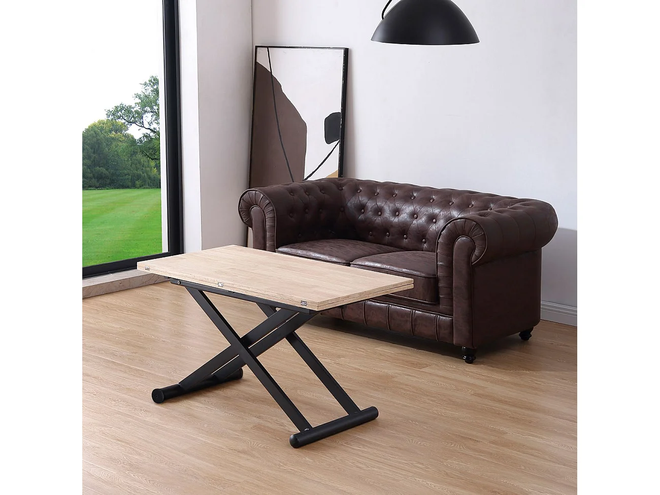 Mesa de centro elevable extensible Katia Negro - Roble