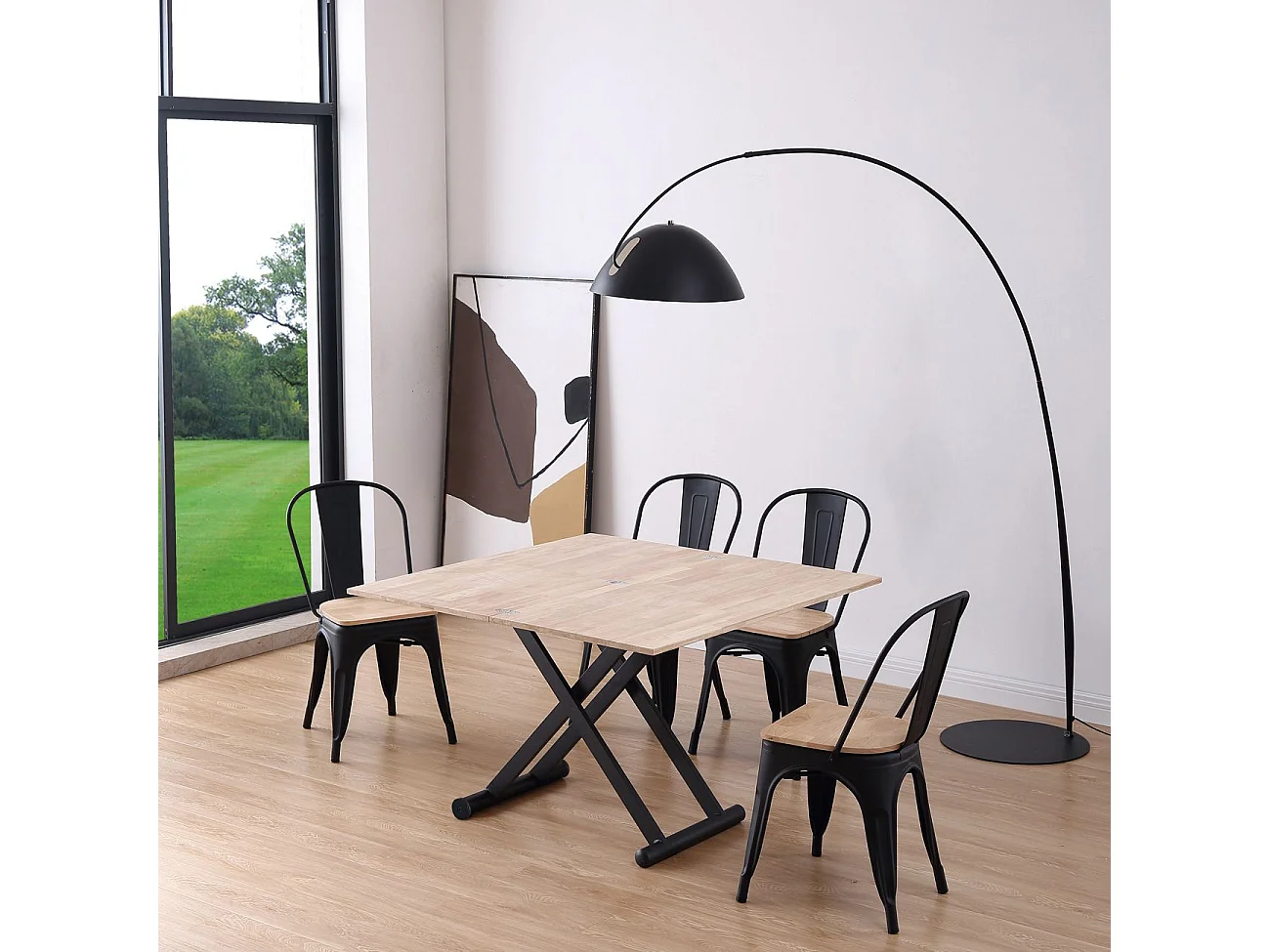 Mesa de centro elevable extensible Katia Negro - Roble