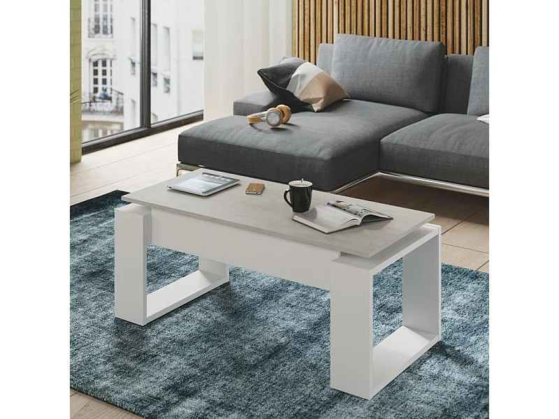 Mesa de centro elevable Nova Blanco Artik (Blanco Mate) - Gris Cemento