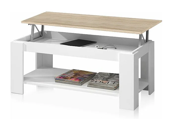 Mesa de centro elevable Ambit Blanco Artik (Blanco Mate) - Roble Canadian