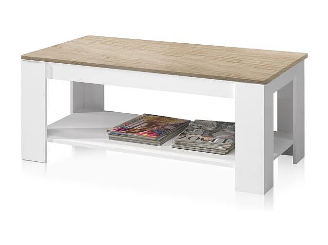 Mesa de centro elevable Ambit Blanco Artik (Blanco Mate) - Roble Canadian