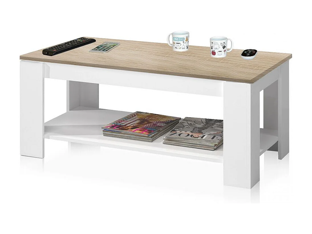 Mesa de centro elevable Ambit Blanco Artik (Blanco Mate) - Roble Canadian
