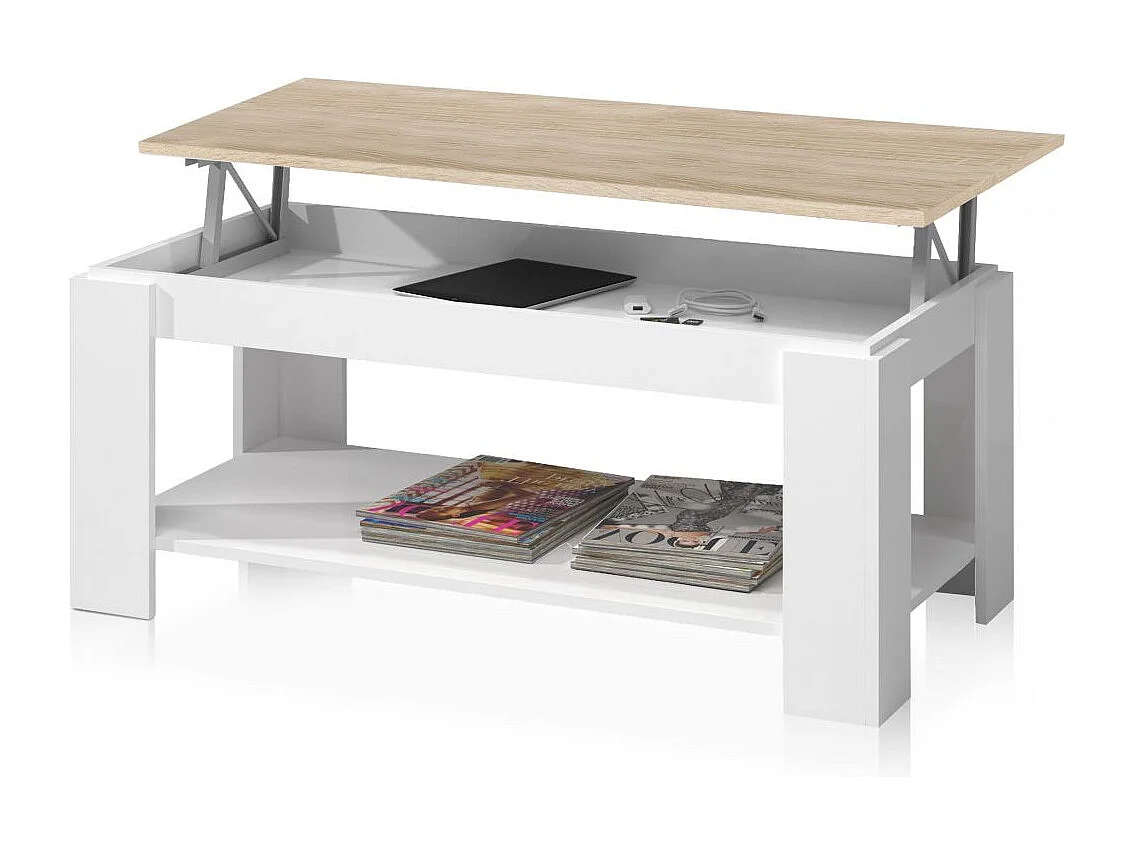 Mesa de centro elevable Ambit Blanco Artik (Blanco Mate) - Roble Canadian