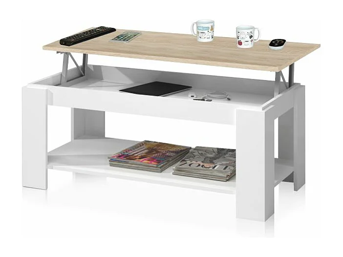 Mesa de centro elevable Ambit Blanco Artik (Blanco Mate) - Roble Canadian
