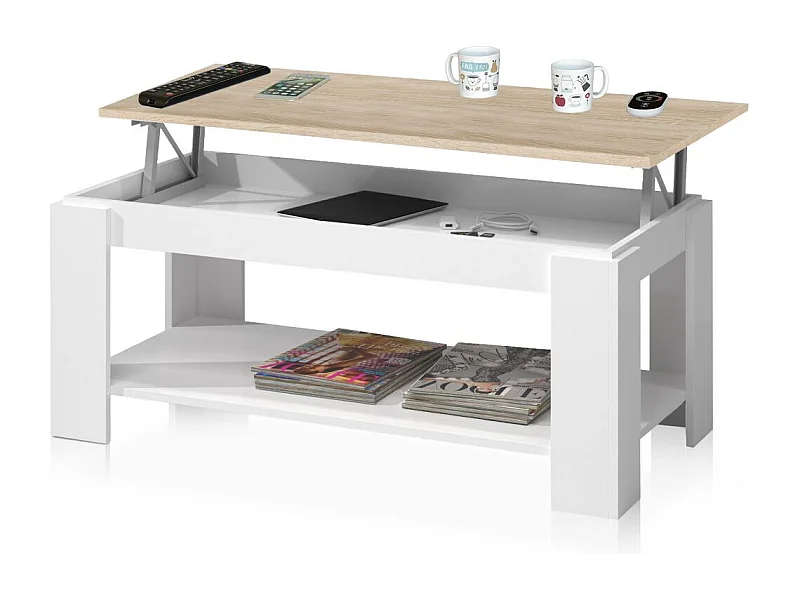 Mesa de centro elevable Ambit Blanco Artik (Blanco Mate) - Roble Canadian