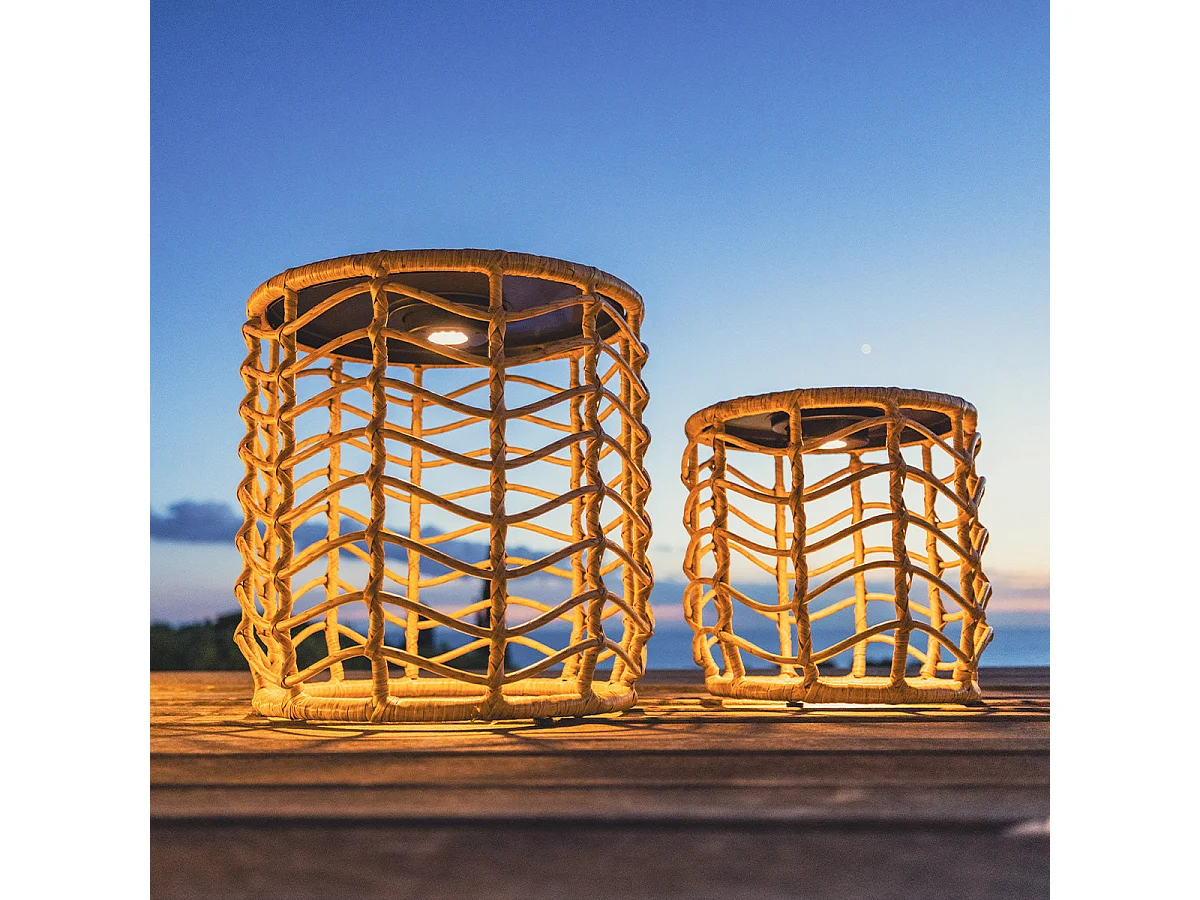 Lot de 2 tables basses solaire NERITA Bois Poly rotin 35 cm et 45 cm