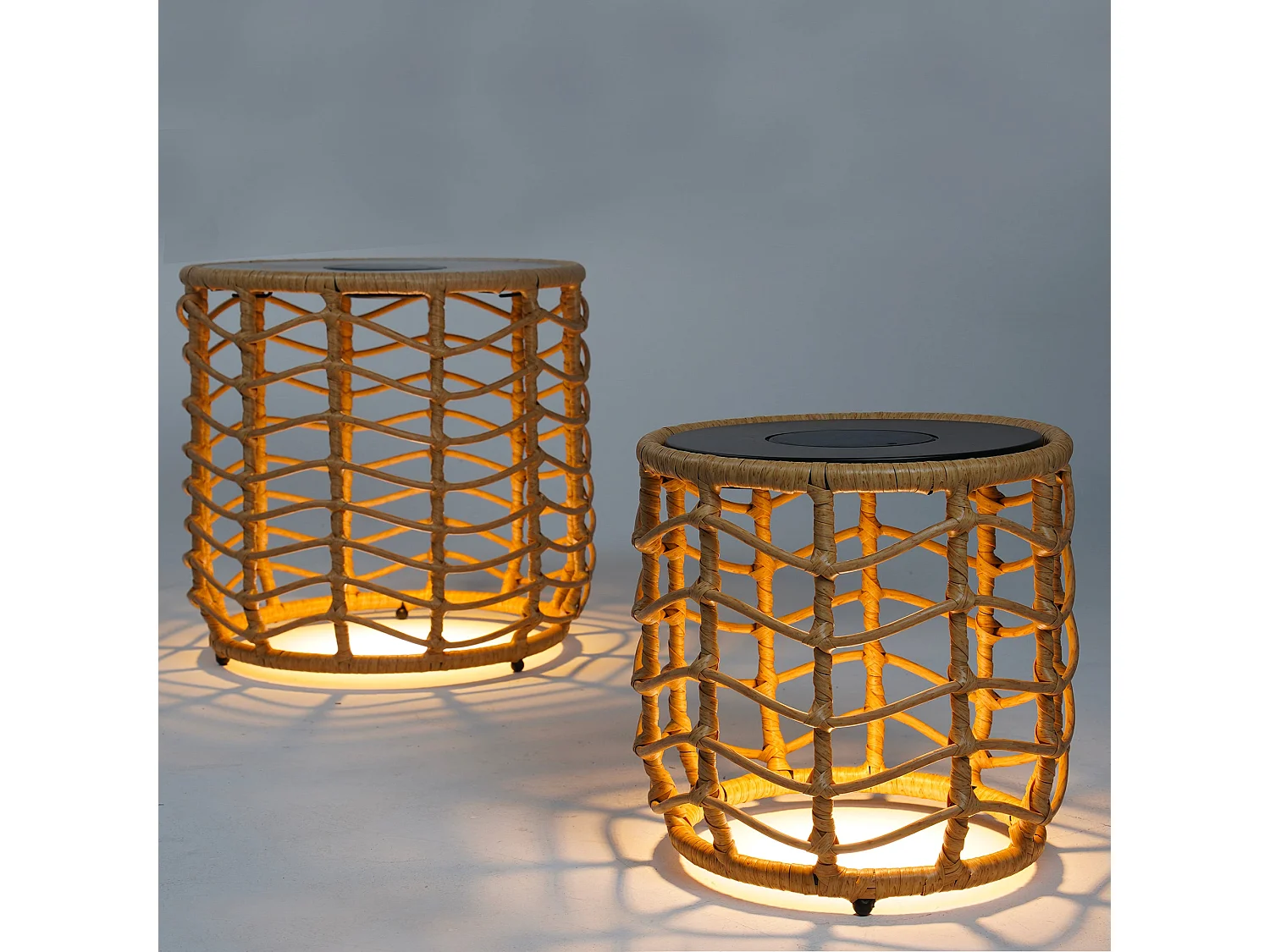 Lot de 2 tables basses solaire NERITA Bois Poly rotin 35 cm et 45 cm