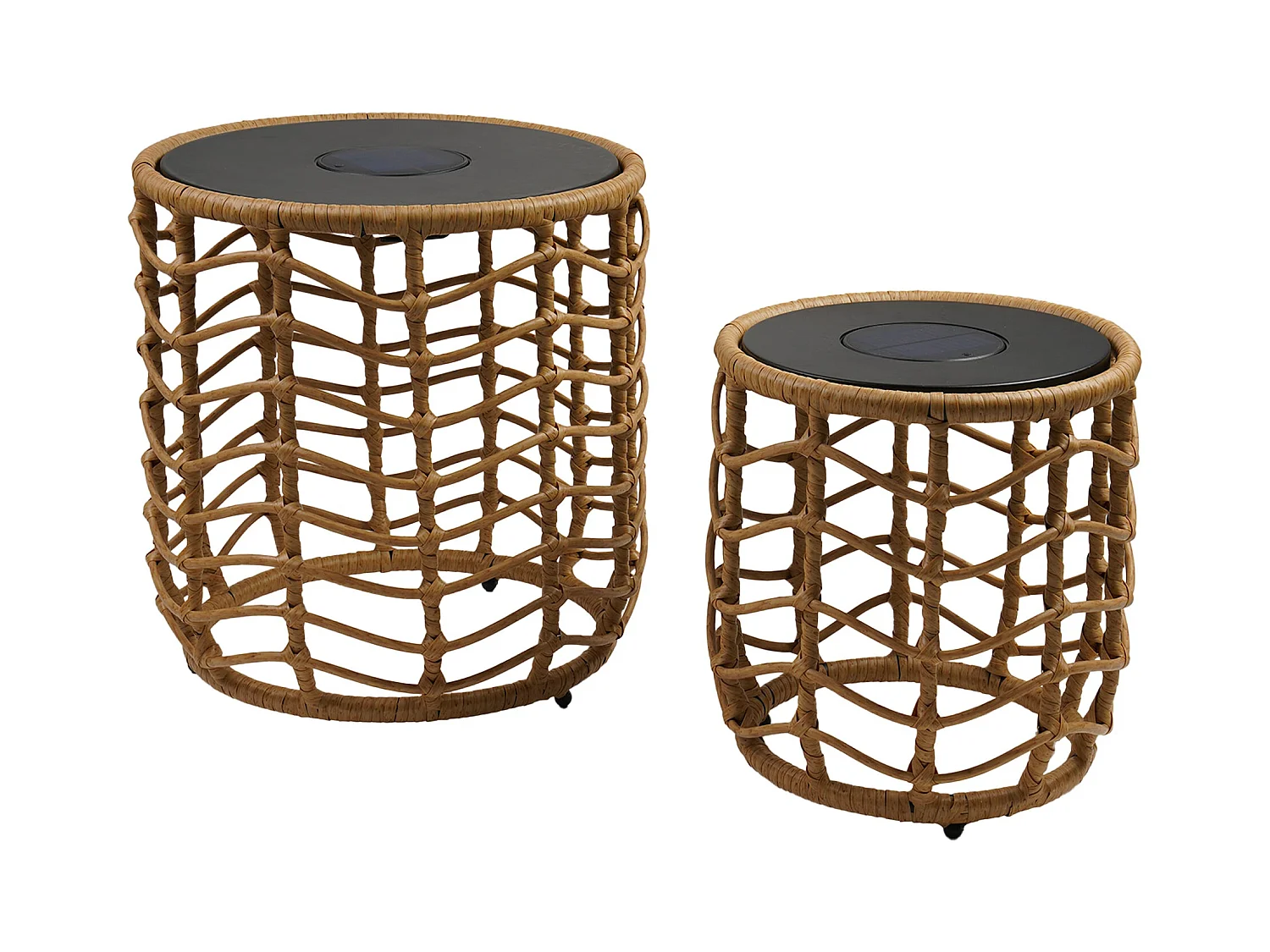 Lot de 2 tables basses solaire NERITA Bois Poly rotin 35 cm et 45 cm