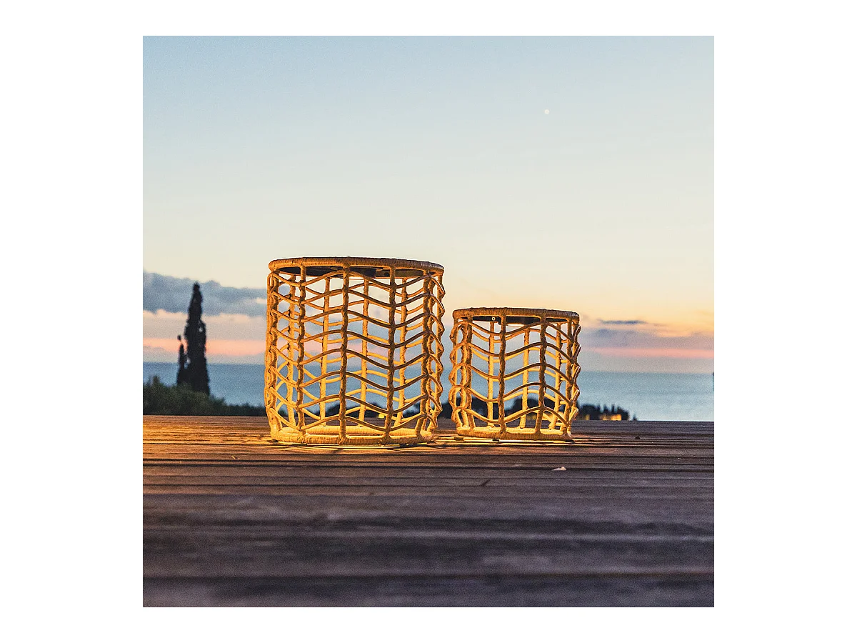 Lot de 2 tables basses solaire NERITA Bois Poly rotin 35 cm et 45 cm