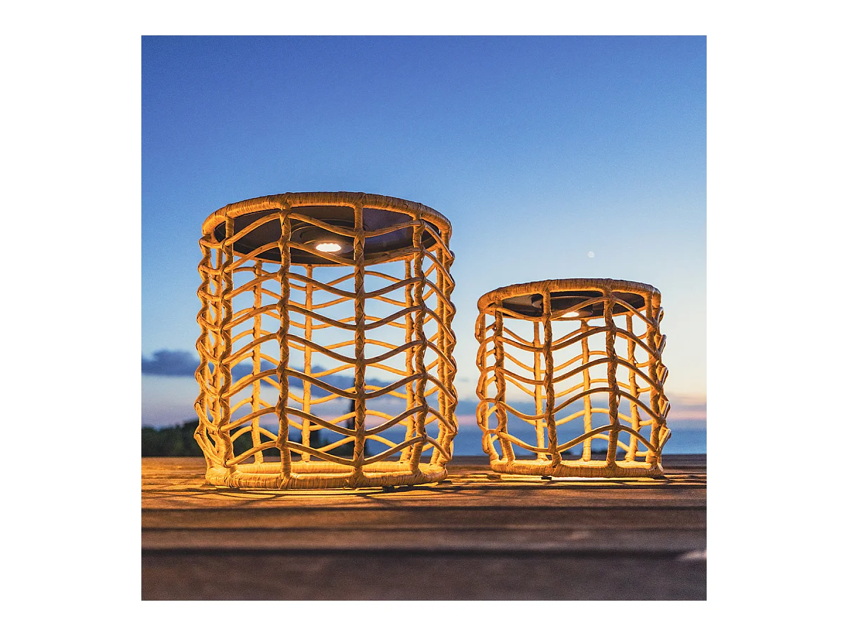 Lot de 2 tables basses solaire NERITA Bois Poly rotin 35 cm et 45 cm