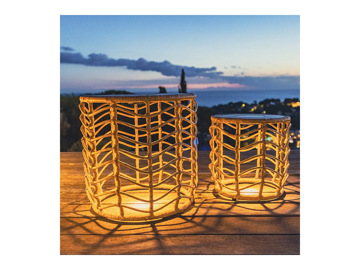 Lot de 2 tables basses solaire NERITA Bois Poly rotin 35 cm et 45 cm