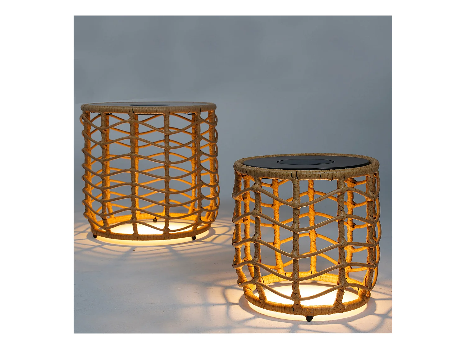 Lot de 2 tables basses solaire NERITA Bois Poly rotin 35 cm et 45 cm