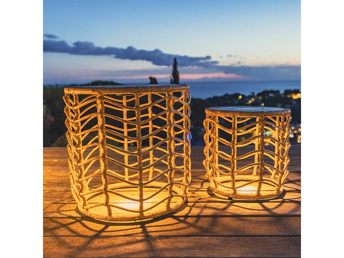 Lot de 2 tables basses solaire NERITA Bois Poly rotin 35 cm et 45 cm