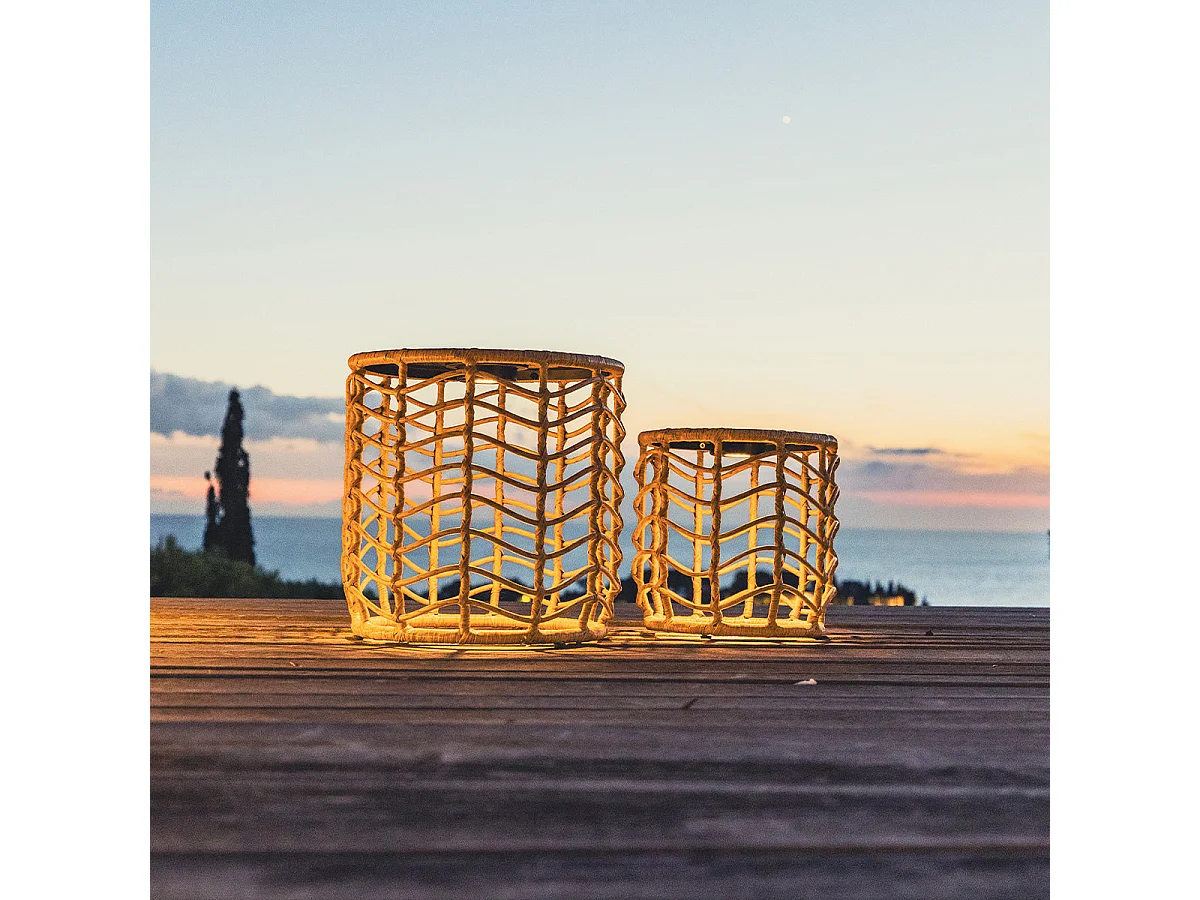 Lot de 2 tables basses solaire NERITA Bois Poly rotin 35 cm et 45 cm