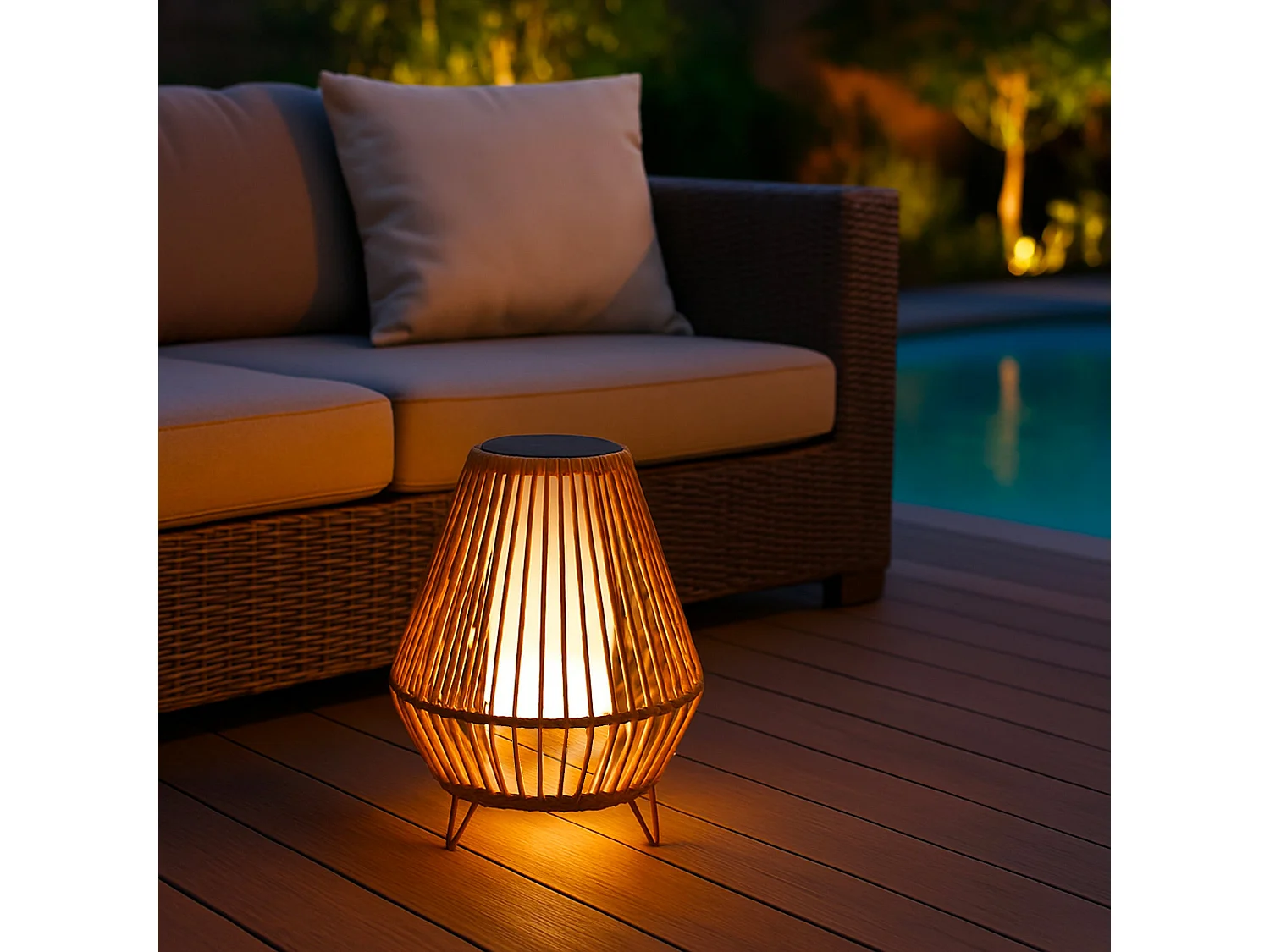 Lanterne solaire SALOMEA Beige Rotin 27x27x H40cm