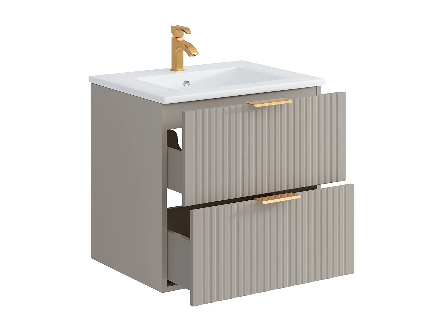 Hængt stribet badeværelsesmøbel med nedsænkningsvask - Beige - 60 cm - ZEVARA