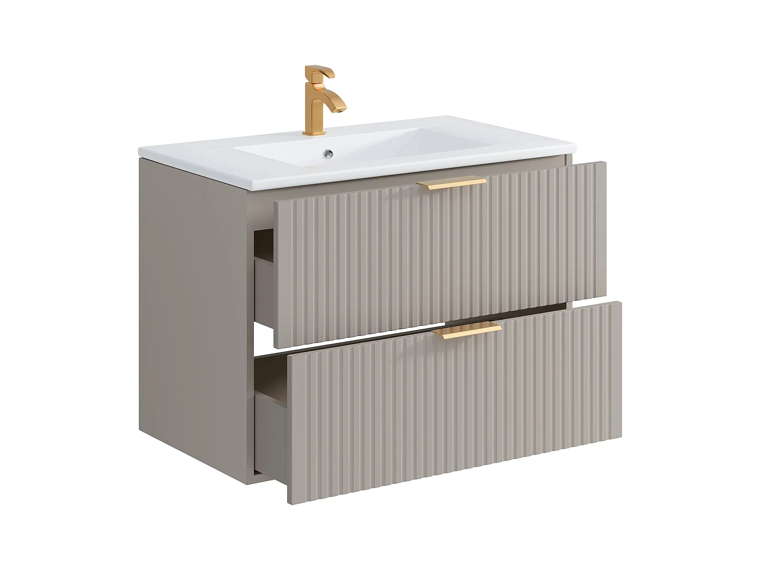 Mueble de baño suspendido con lavabo encastrado - Beige - 80 cm - ZEVARA