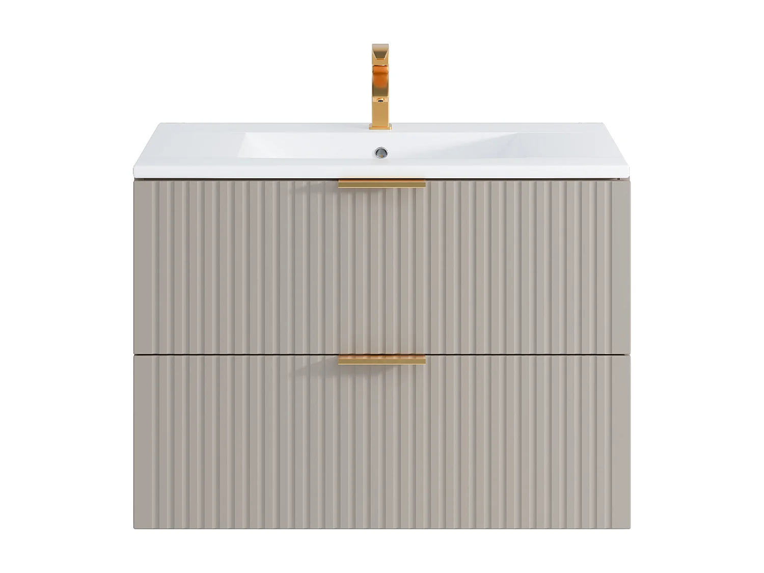 Meuble de salle de bain suspendu strié avec vasque à encastrer - Beige - 80 cm - ZEVARA