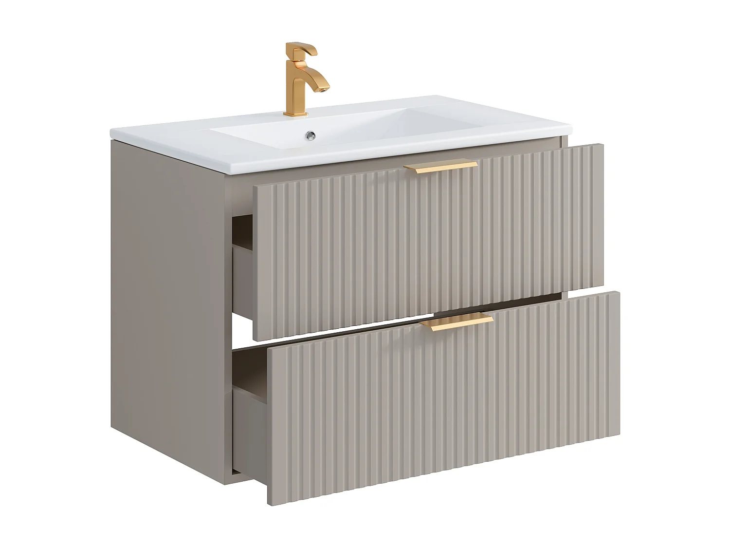 Meuble de salle de bain suspendu strié avec vasque à encastrer - Beige - 80 cm - ZEVARA