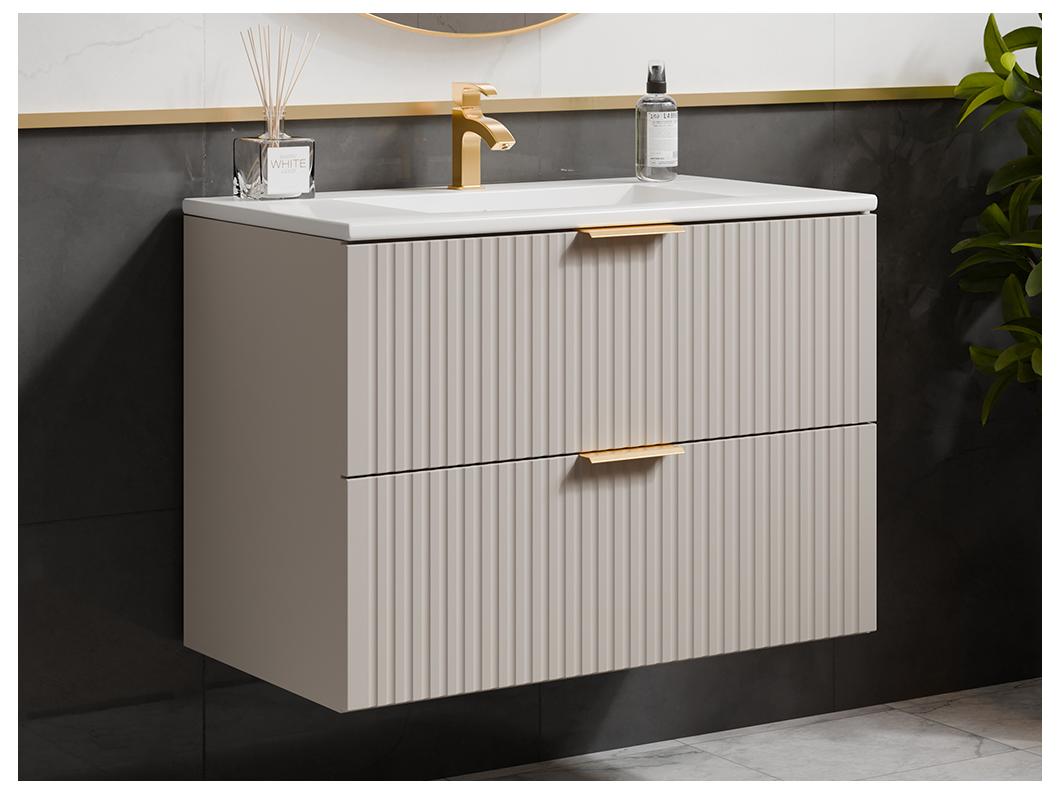 Mueble de baño flotante con lavabo empotrado - Beige - 80 cm - ZEVARA