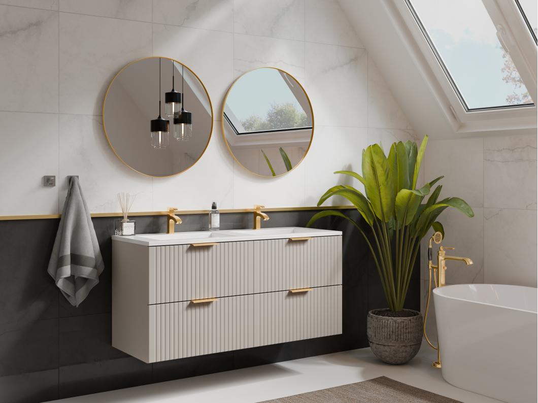Mueble flotante con lavabo estriado - Beige - L120 cm - ZEVARA