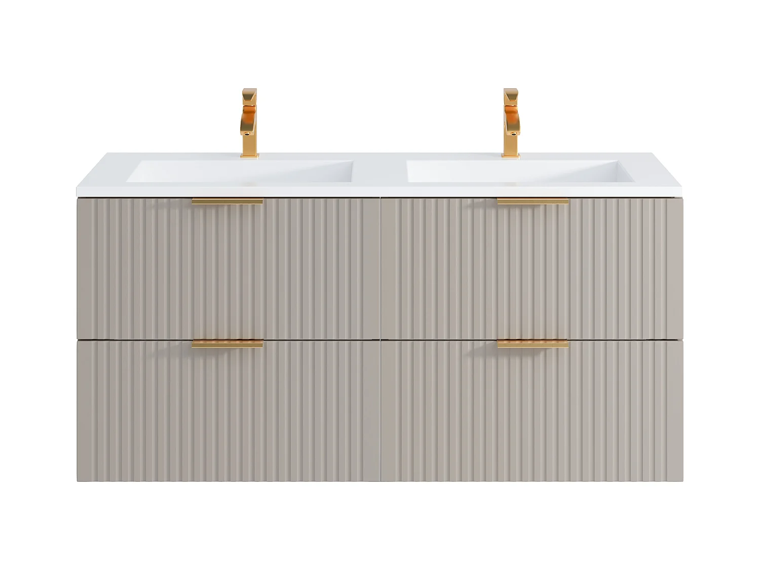 Geribbeld hangmeubel voor badkamer met inbouwwastafel - Beige - 120 cm - ZEVARA