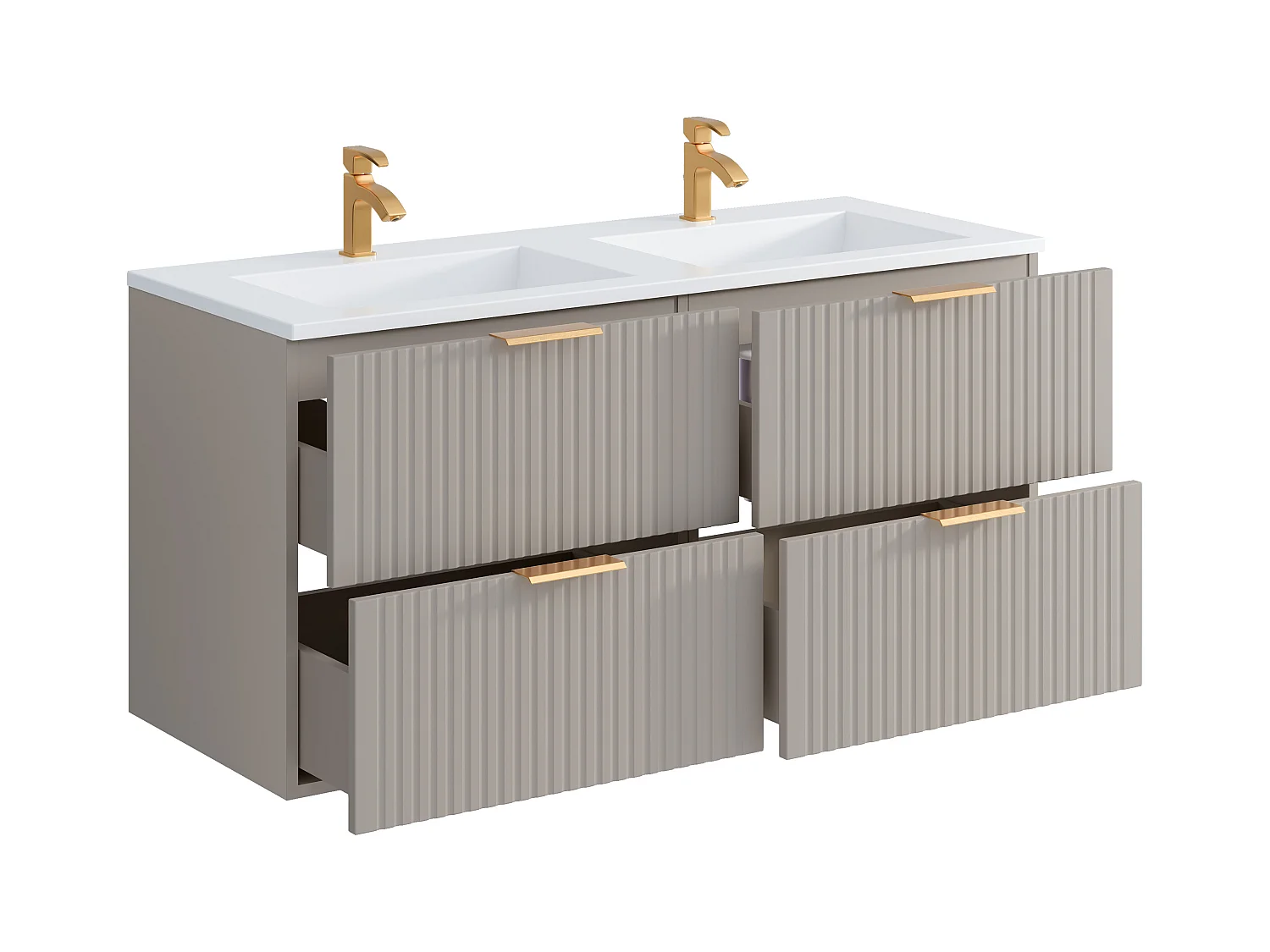 Geribbeld hangmeubel voor badkamer met inbouwwastafel - Beige - 120 cm - ZEVARA